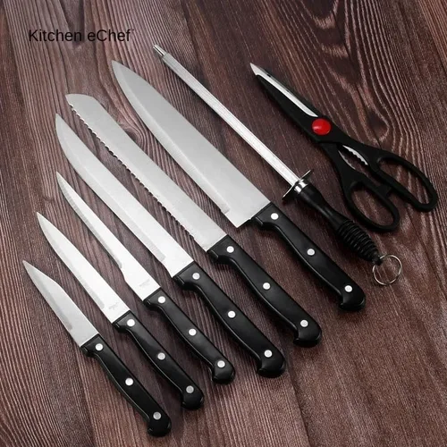 Miniatura 4 de Juego de cuchillos de cocina de 15 piezas con bloque de madera, juego de cuchillos para carne de acero inoxidable ultra afilados y tijeras, juego