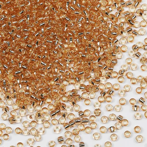 Miniatura 112 de Cuentas de semillas doradas transparentes de 4 mm al por mayor para hacer joyas, 110 gramos, aproximadamente 1600 piezas, cuentas de vidrio 6/0
