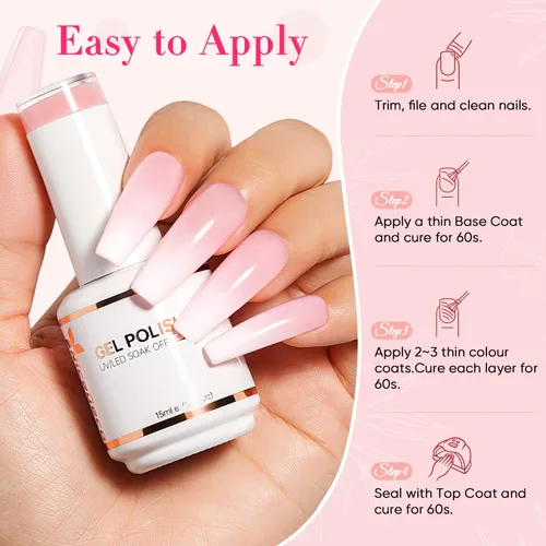 Miniatura 2 de Nicedeco Hema Free Cruelty Free - Esmalte de uñas de gel vegano, 2 unidades de 0.5 onzas líquidas, color blanco y rosa, kit de uñas de gel UV UV