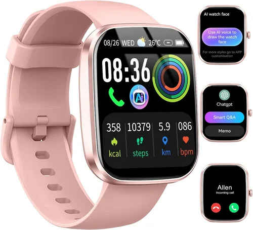 Reloj inteligente con AI ChatGPT integrado (respuesta/hacer llamada), reloj inteligente de 1.91 pulgadas para hombres y mujeres, más de 110 A-Rosa