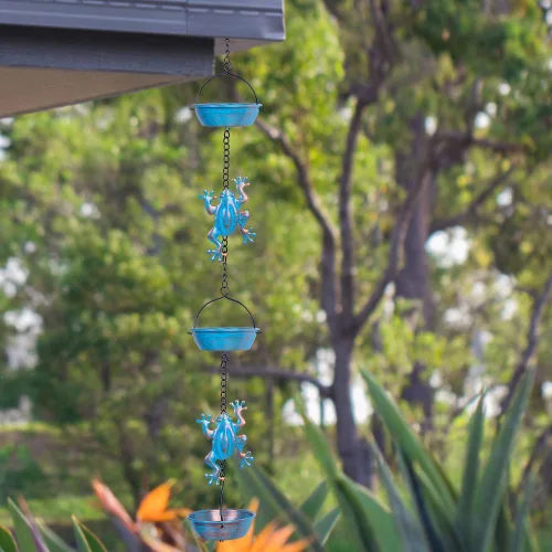 Miniatura 4 de Cadena de lluvia, cadenas de lluvia de rana de 11.4 pies con 12 tazas, cadenas de lluvia de bajante de repuesto funcionales y decorativas para rana