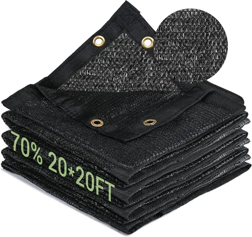 70% Tela de Sombra para Jardín, Lona de Malla HDPE de 20x20 pies con Ojales Mejorados, Sombras Solares UV-Resistentes para Exterior, Invernadero,