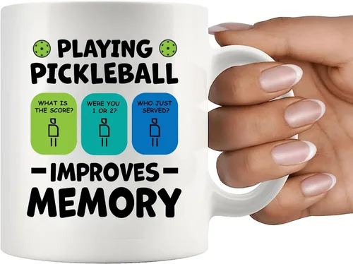 Miniatura 7 de Taza de cerámica Playing Pickleball Improves Memory Pickleball Lovers Gifts Coffee Cup 11 oz (negro)