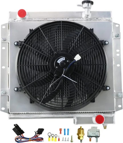 Radiador para Toyota Landcruiser FJ40 FJ45 Gasolina 4.2 3.9L L6 1970-1980, radiador de aluminio de 4 filas + cubierta / ventilador + kit de relé