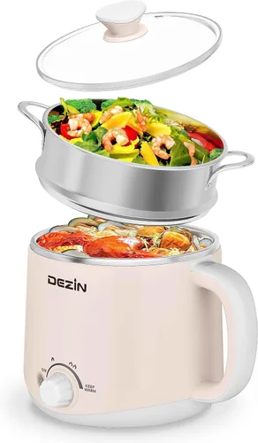 Miniatura 11 de Dezin Olla eléctrica para fideos rápidos, olla eléctrica de acero inoxidable de 1.6 litros, perfecta para ramen, huevo, pasta, albóndigas, sopa