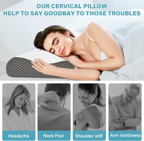 Miniatura 2 de Juego de 2 almohadas refrescantes tamaño Queen, almohadas de espuma viscoelástica para dormir, almohada cervical ergonómica para aliviar el dolor