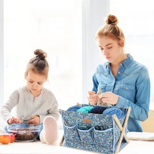 Miniatura 8 de Yarn Caddy - Organizador de almacenamiento de hilo de gran tamaño para madejas de hilo, organizador para ganchillos, agujas de tejer, otros azul1