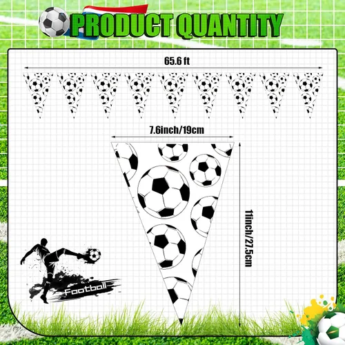 Miniatura 3 de Banderines de plástico para fiestas de fútbol de 65.6 pies, 48 banderas triangulares de fútbol de plástico, guirnalda de banderines de fútbol