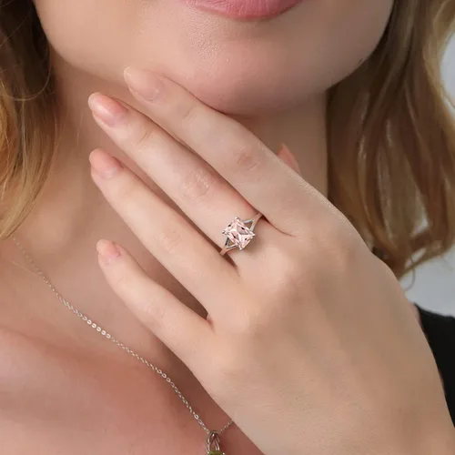 Miniatura 90 de Gem Stone King Anillo de compromiso solitario con diseño clásico de vástago dividido para mujer, plata de ley 925, piedra natal de piedra preciosa