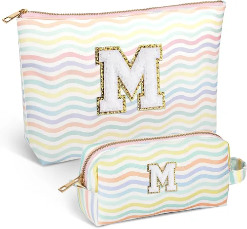 Miniatura 23 de Bolsa de viaje de maquillaje con monograma de 2 piezas para regalos de niñas adolescentes, bolsa de cosméticos para niñas, bolsa de aseo de viaje