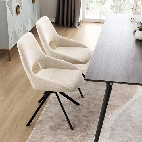 Miniatura 7 de Juego de 1 silla de escritorio moderna de mediados de siglo, sin ruedas, silla de comedor giratoria de tela de lino con patas de metal, silla Beige