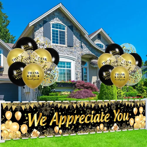 Miniatura 5 de Decoraciones We Appreciate You Letrero de Jardín Negro Dorado We Appreciate You con 18 Globos Letrero Gracias por Todo lo que Haces Regalos