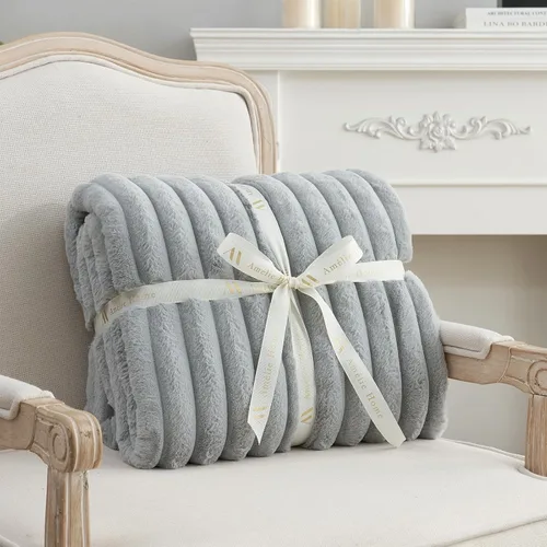 Miniatura 6 de Amélie Home - Manta de piel sintética para sofá, acogedora manta mullida de felpa suave a rayas para sofá familiar, silla, dormitorio, 55 x 70 Rayas