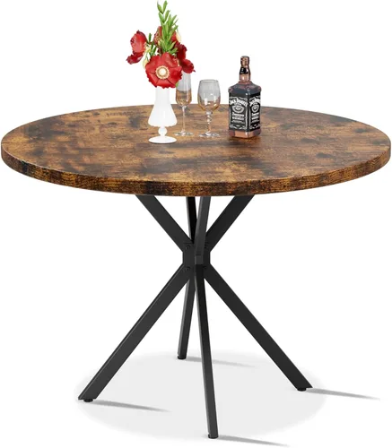 Mesa de comedor redonda: mesa marrón moderna de 39 pulgadas con base en X negra para 4-5 personas, perfecta para espacios pequeños y apartamentos