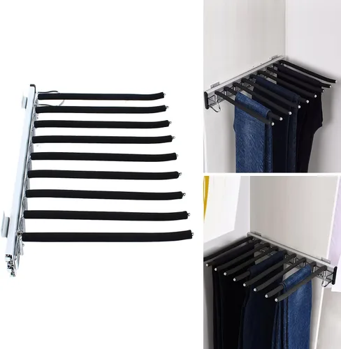 Miniatura 8 de Perchero extraíble para pantalones con 9 brazos, percha de acero para pantalones, perchero extensible para ahorrar espacio, organizador de ropa