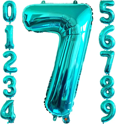 Miniatura 11 de Globo de 40 pulgadas, color azul turquesa número 2, globos de helio de Mylar de papel de aluminio de dígitos de gran tamaño para baby shower, fiesta