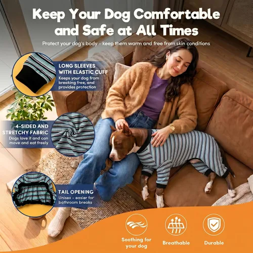 Miniatura 5 de LovinPet Pijama grande para perro, camisa de algodón multicolor a rayas, para dejar de caer, pijamas para mascotas, ropa de bulldog francés, ropa