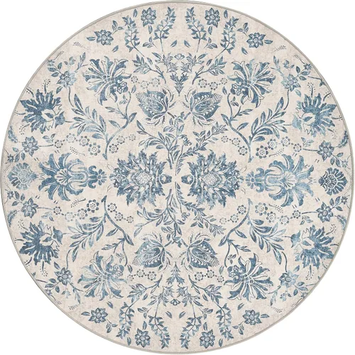 Miniatura 34 de jinchan Lima - Alfombra simétrica floral geométrica lavable, alfombra de entrada de medio círculo de 2 x 3, alfombra de media luna, suave y Azul
