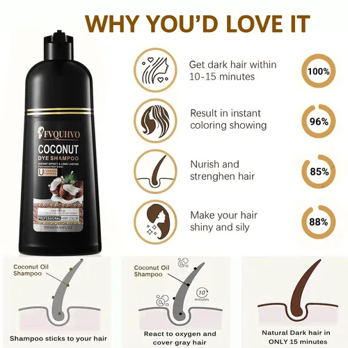 Miniatura 5 de Champú de tinte de coco para cabello castaño, color instantáneo 3 en 1, champú de tinte para mujeres y hombres