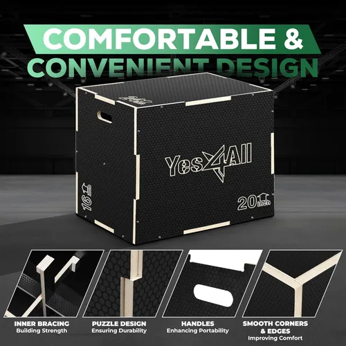 Miniatura 3 de Yes4All Caja Pliométrica de Madera Antideslizante 3 en 1, Caja de Paso para Entrenamiento, Caja de Salto Pliométrica para Saltar, Brincar