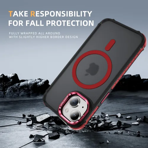 Miniatura 6 de i Phone 13 - Funda para iPhone 14, compatible con carga inalámbrica MagSafe, resistente, a prueba de golpes, soporte ajustable, color rojo mate