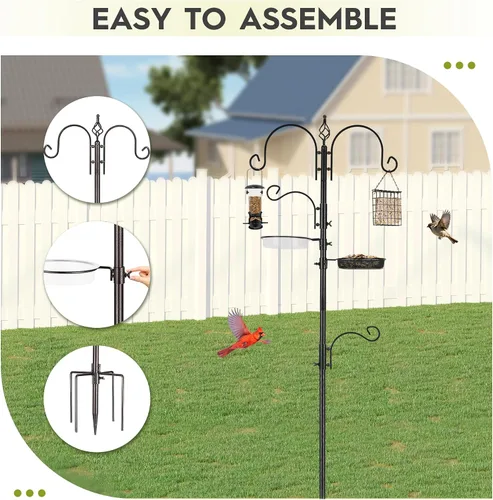 Miniatura 7 de ERYTLLY Kit de estación de alimentación de pájaros, poste de comedero de aves silvestres, kit para colgar macetas, colgador múltiple para colgar