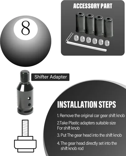 Miniatura 3 de YAKEFLY - Conector universal de cambio de marchas, adaptador de palanca de cambios automático de aluminio, engranaje manual no roscado M12x1.25 Negro