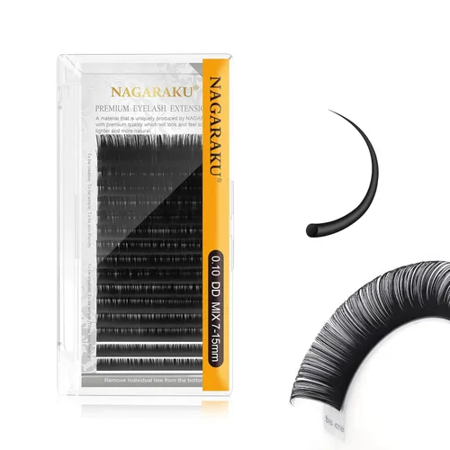 Miniatura 37 de NAGARAKU Extensiones de pestañas, pestañas individuales, 0.05mm, rizo D, 15mm, clásico, negro mate, suave, natural, profesional, 16 filas, 0.05-D