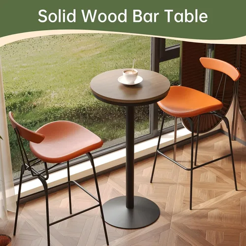 Miniatura 3 de Mesa de bar redonda de 42 pulgadas de altura con parte superior de madera maciza y base de metal resistente, mesa de pub industrial rústica