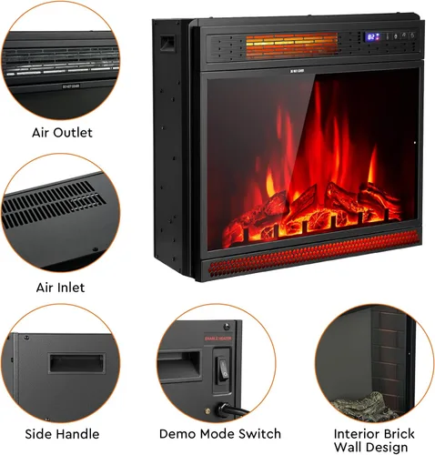 Miniatura 9 de COSTWAY - Chimenea eléctrica de inserción de 25 pulgadas de ancho, calentador empotrado y de pie de 900/1350W con control remoto, 3