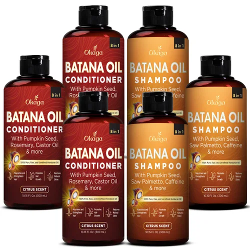 Miniatura 8 de Paquete de Champú y Acondicionador de Aceite de Batana (Set de Ducha Okaaga) con Jugo de Hoja de Aloe Vera, Serenoa, Cafeína, Biotina, Jojoba