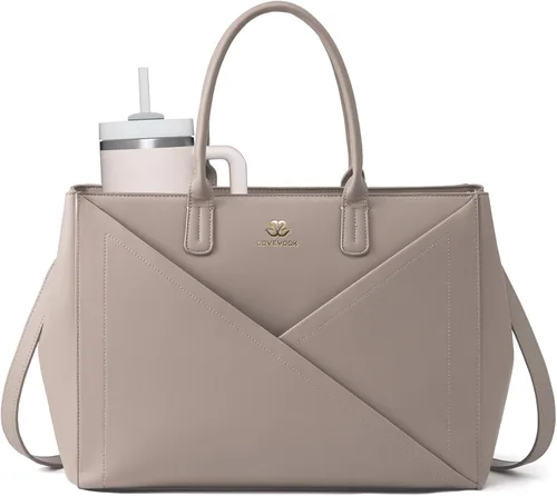 Miniatura 8 de LOVEVOOK Bolsa de mano para laptop para mujer con soporte para tazas grande, bolsa de trabajo de piel sintética de 16 pulgadas, bolsa de mano