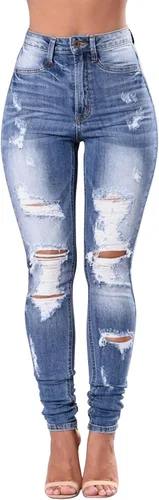 Miniatura 44 de KUNMI - Pantalones de mezclilla clásicos de cintura alta para mujer, elásticos, con efecto de levantamiento de glúteos, ajustados