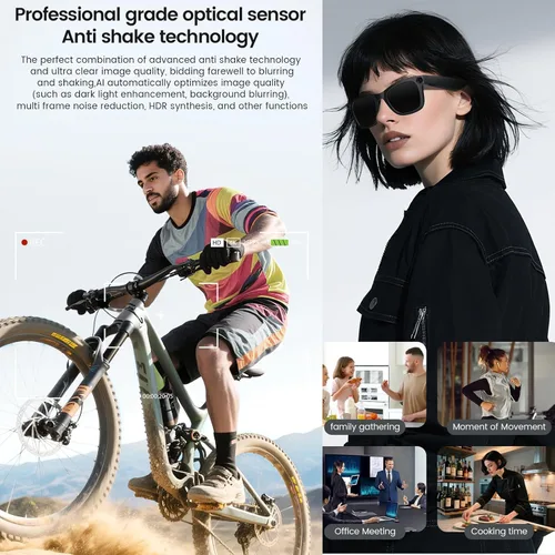 Miniatura 5 de Lentes inteligentes AI con cámara, grabación de video 1080P, traducción en tiempo real AI, audio Bluetooth de oído abierto, asistente de voz