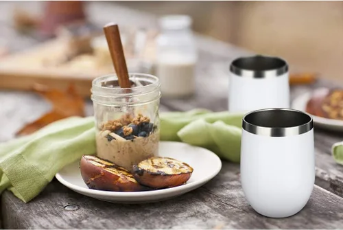 Miniatura 6 de MEWAY Vaso de vino sin tallo de 12 onzas con tapa, vaso de viaje de acero inoxidable con aislamiento de doble pared al vacío con popote, para Blanco