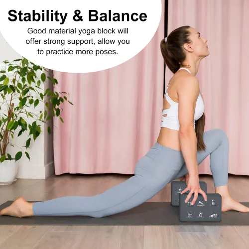 Miniatura 5 de Juego de 2 bloques de yoga y 2 correas de yoga, bloques de espuma EVA antideslizantes, ladrillos de yoga de alta densidad con correa de 6 pies, Gris