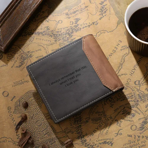Miniatura 6 de Billetera personalizada para hombres, billetera con fotos personalizada, billetera plegable casual, regalos para papá, marido, novio, padre, Gris