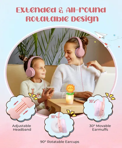 Miniatura 4 de DyBaxa Auriculares para niños, auriculares plegables con cable para niños, limitador de volumen de 94 dB, auriculares para niños para clases