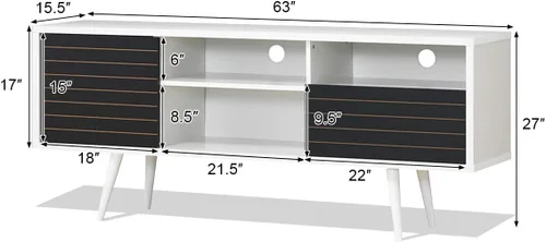 Miniatura 5 de Tangkula Soporte de TV moderno Mid-Century para televisores de hasta 70 pulgadas, mesa consola de TV de madera con estantes de almacenamiento