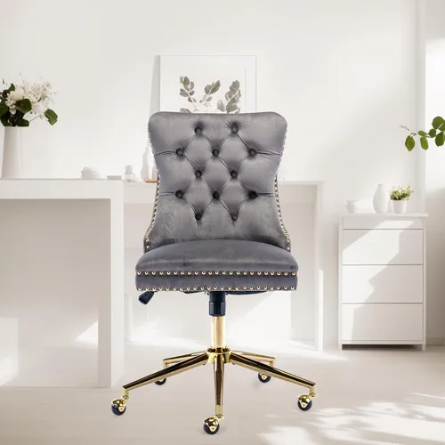Miniatura 9 de Silla de oficina sin brazos, silla de tocador con respaldo y ruedas, cómoda silla de oficina en terciopelo, sillas de escritorio de oficina en casa