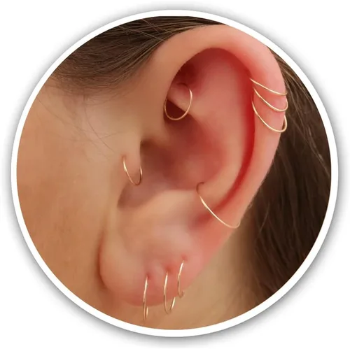 Miniatura 39 de Aretes de aro de oro de plata – Aretes de aro para mujer, dos piezas de aros de plata fina rellenos de oro, aro de hélice, anillo de tragus, aro