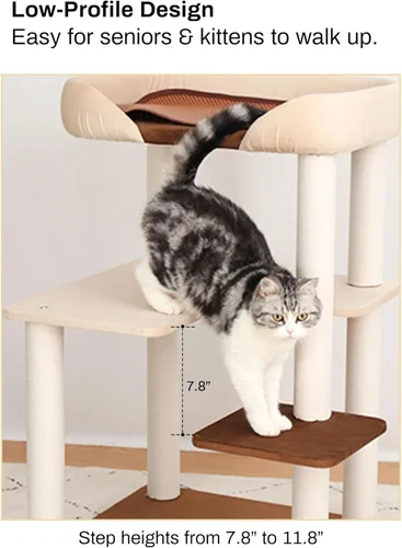 Miniatura 4 de Árbol para gatos para gatos grandes, torre moderna amigable para gatos mayores con estantes anchos, postes rascadores de algodón, base súper