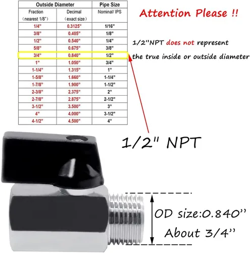 Miniatura 2 de Beduan Válvula de Bola Mini de Latón de 1/2" NPT Válvula de Cierre Hembra x Macho