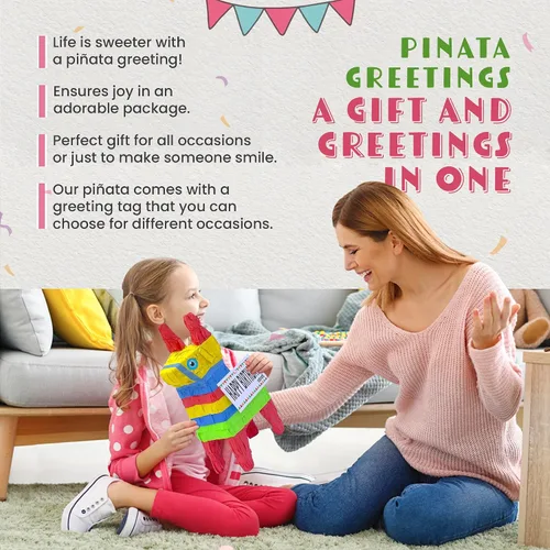 Miniatura 4 de Bonita piñata de burro de 12 pulgadas prerellena con cantidades variadas de caramelos populares y etiqueta de mensaje adjunta para amigos, familia