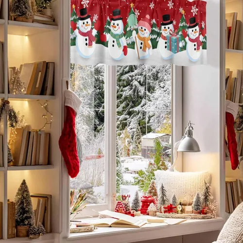 Miniatura 8 de Cenefas de muñeco de nieve de Navidad para cocina, cafetería, árbol de Navidad de invierno, copos de nieve, cenefa de ventana de dibujos animados
