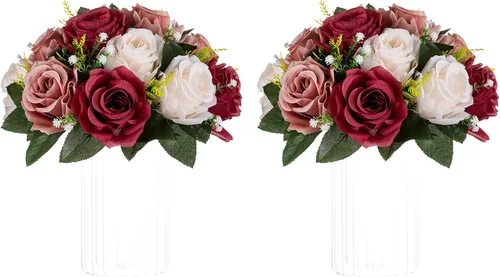 Miniatura 60 de NUPTIO Centros de mesa de flores blancas para mesas: 6 piezas de arreglo de bolas de flores artificiales para fiesta de boda, rosa floral falsa