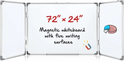 Miniatura 12 de AmazingSpark Pizarra blanca plegable de 48 x 18 pulgadas, pizarra blanca plegable grande, triple pizarra magnética de borrado en seco, marco