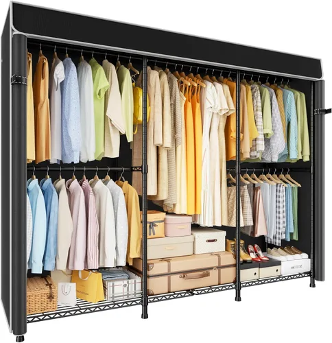 Miniatura 12 de ULIFHOME E14C - Sistema organizador de armario resistente, estantes de ropa independientes para colgar ropa, perchero ajustable de 58 pulgadas