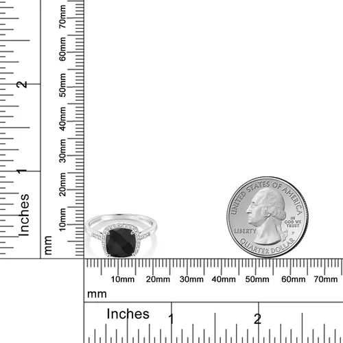 Miniatura 3 de Gem Stone King Anillo de compromiso de oro blanco de 10 quilates con ónix negro para mujer 211 quilates con corte de tablero de ajedrez piedra natal