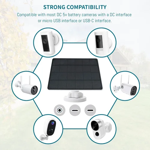 Miniatura 4 de Panel solar de 8 W compatible con cámara de batería recargable, para cámara de seguridad al aire libre, cargador solar de cámara de 5 V, impermeable